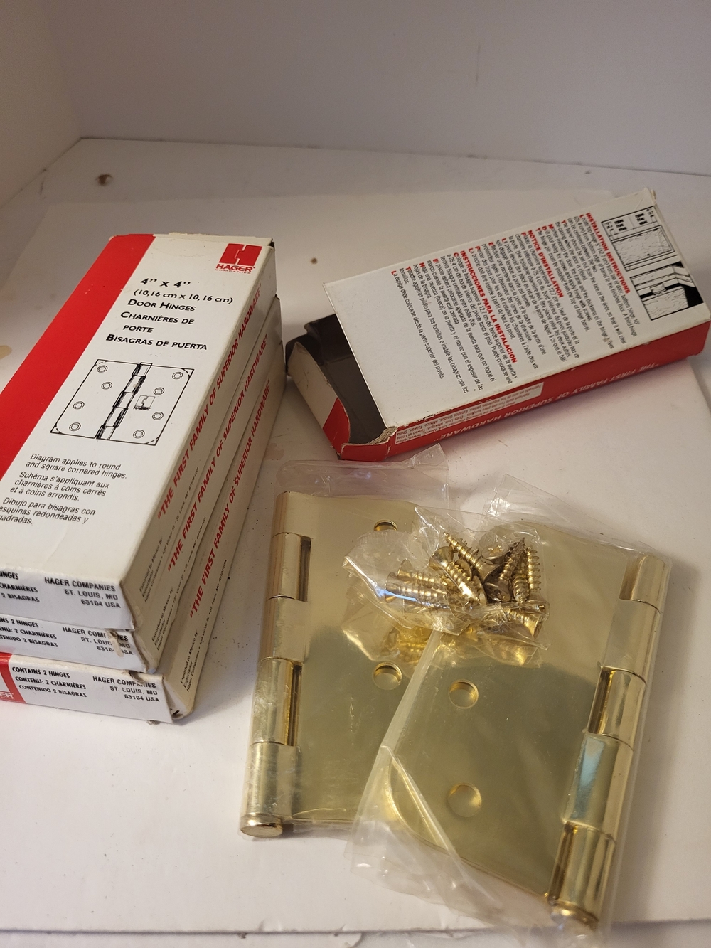 3 Boxes Hager RC1842 Bright Brass Door Hinges with Matching Screws